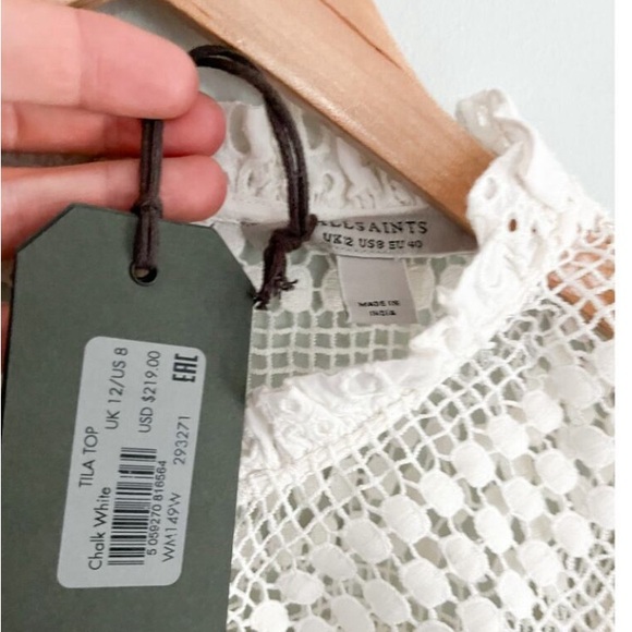 ALLSAINTS | NWT | Tila Puff Sleeve Cotton Eyelet Top | Chalk White | Sz 8 - Picture 8 of 13